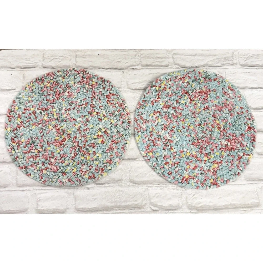 Vtg Pioneer Woman 6 Braided Placemats Reversible Floral Round Cottage Farmhouse